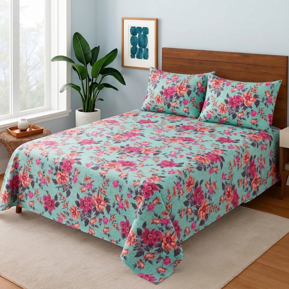 Aqua Bloom - Bedsheet Set - Zaraish.com