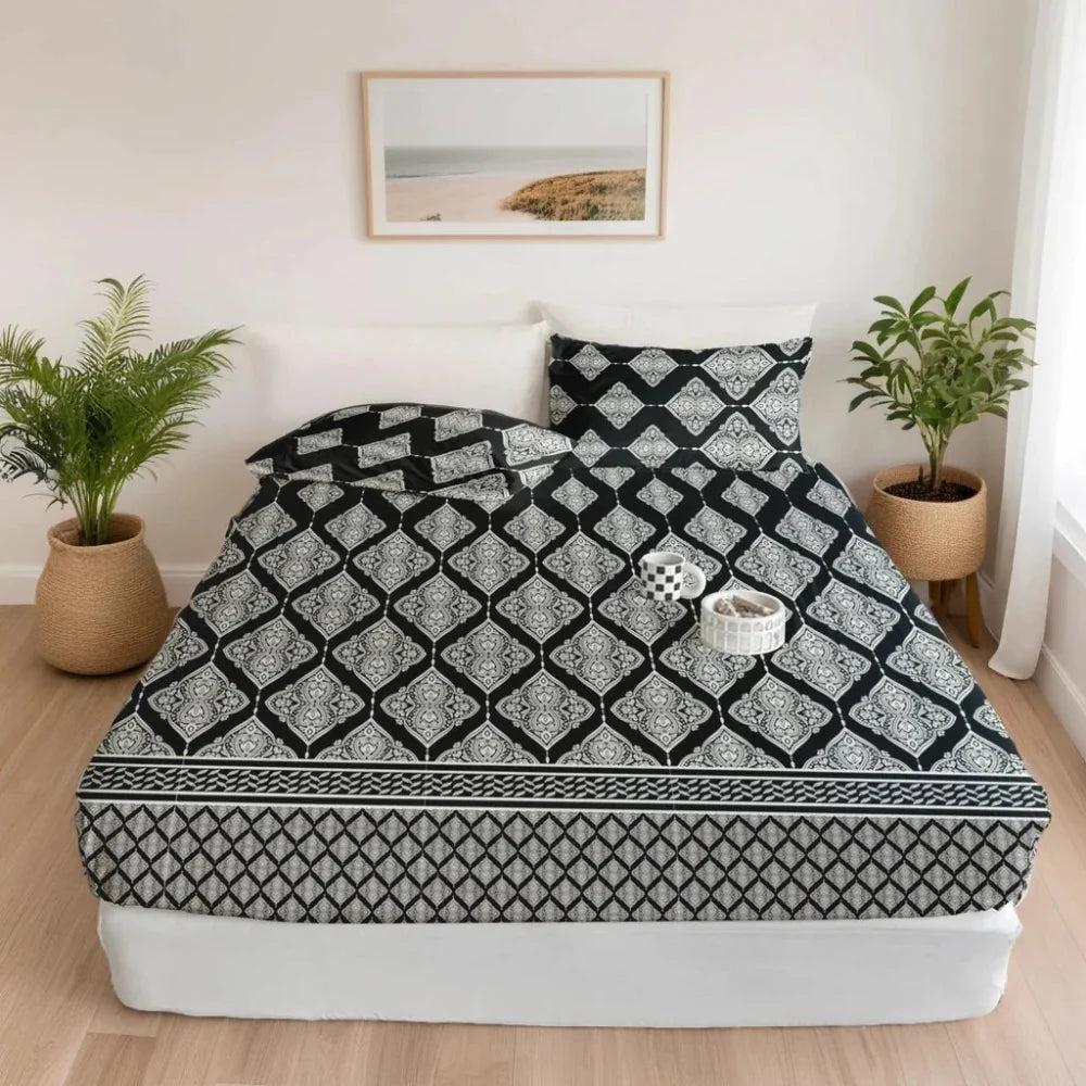 BLACK LEAVES - Fitted Bedsheet Set - Zaraish.com