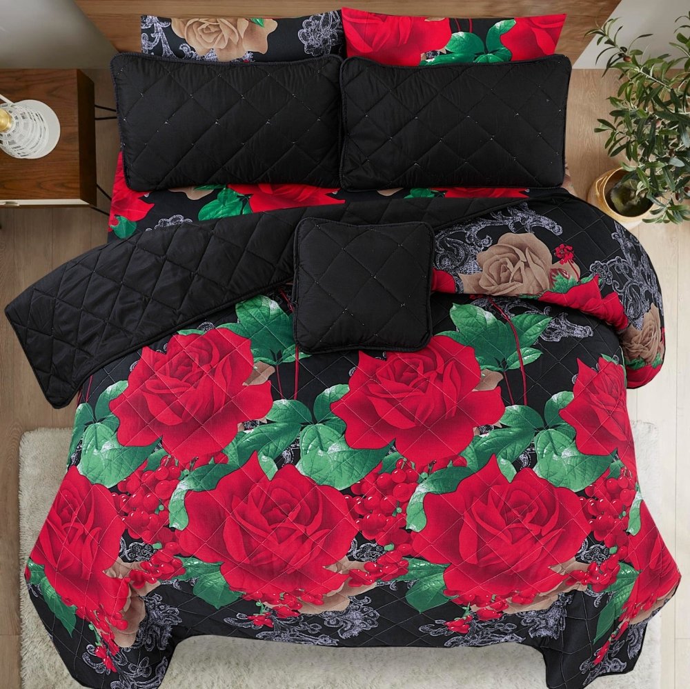 Black Rose - 7pcs PREMIUM Summer Comforter Set (Light Filling) - Zaraish.com