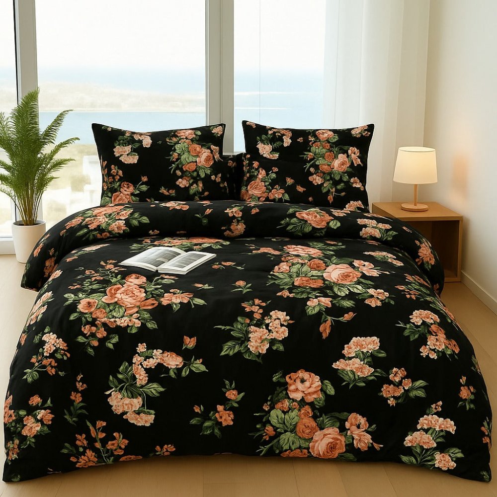 Black Tulips - 6pcs Quilt Cover Set (Without Filling) - Zaraish.com