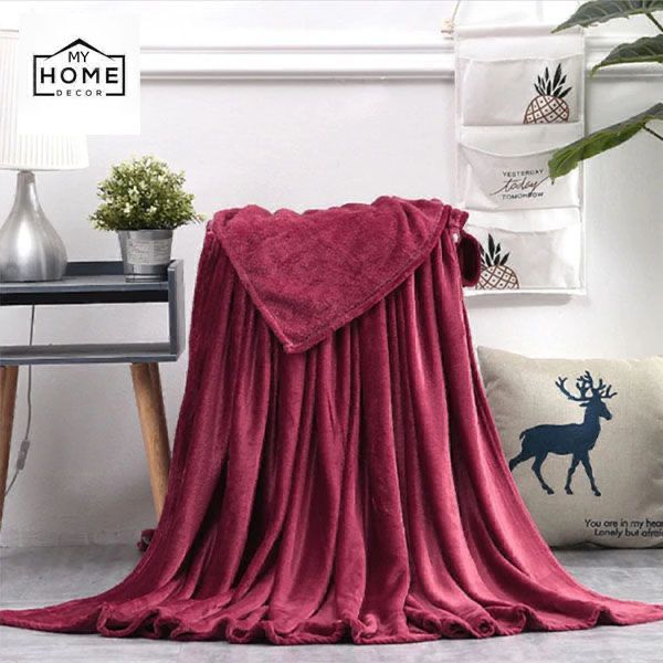 Furr Fleece - Double Bed Thermal AC Blanket (Reddish Maroon) - Zaraish.com