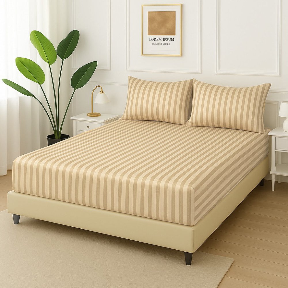 BEIGE STRIPE - Fitted Bedsheet Set - Zaraish.com