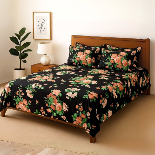 Black Tulip - Bedsheet With 4 Pillow Covers - Zaraish.com