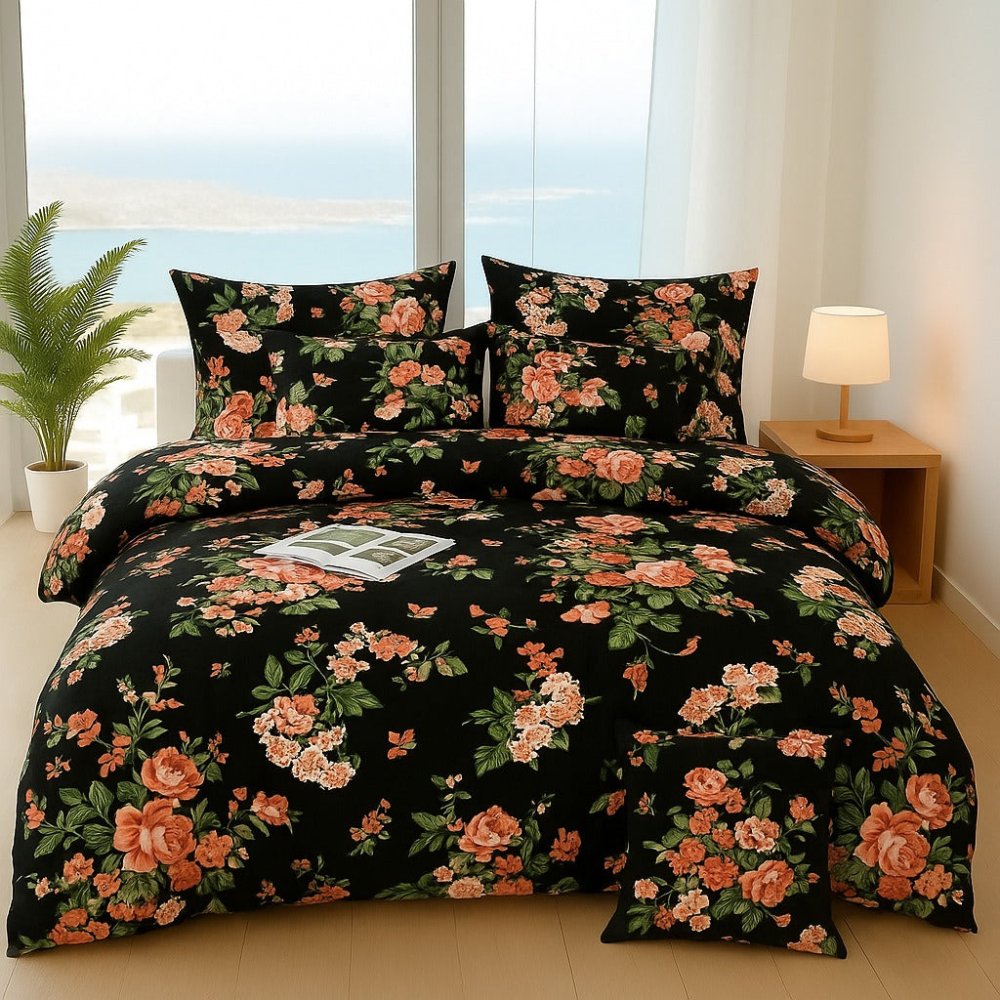 Black Tulips - 6pcs Quilt Cover Set (Without Filling) - Zaraish.com