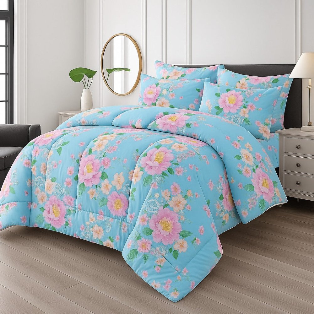 BLUE FLOWERY - WINTER RAZAI Set (HEAVY FILLING) - Zaraish.com