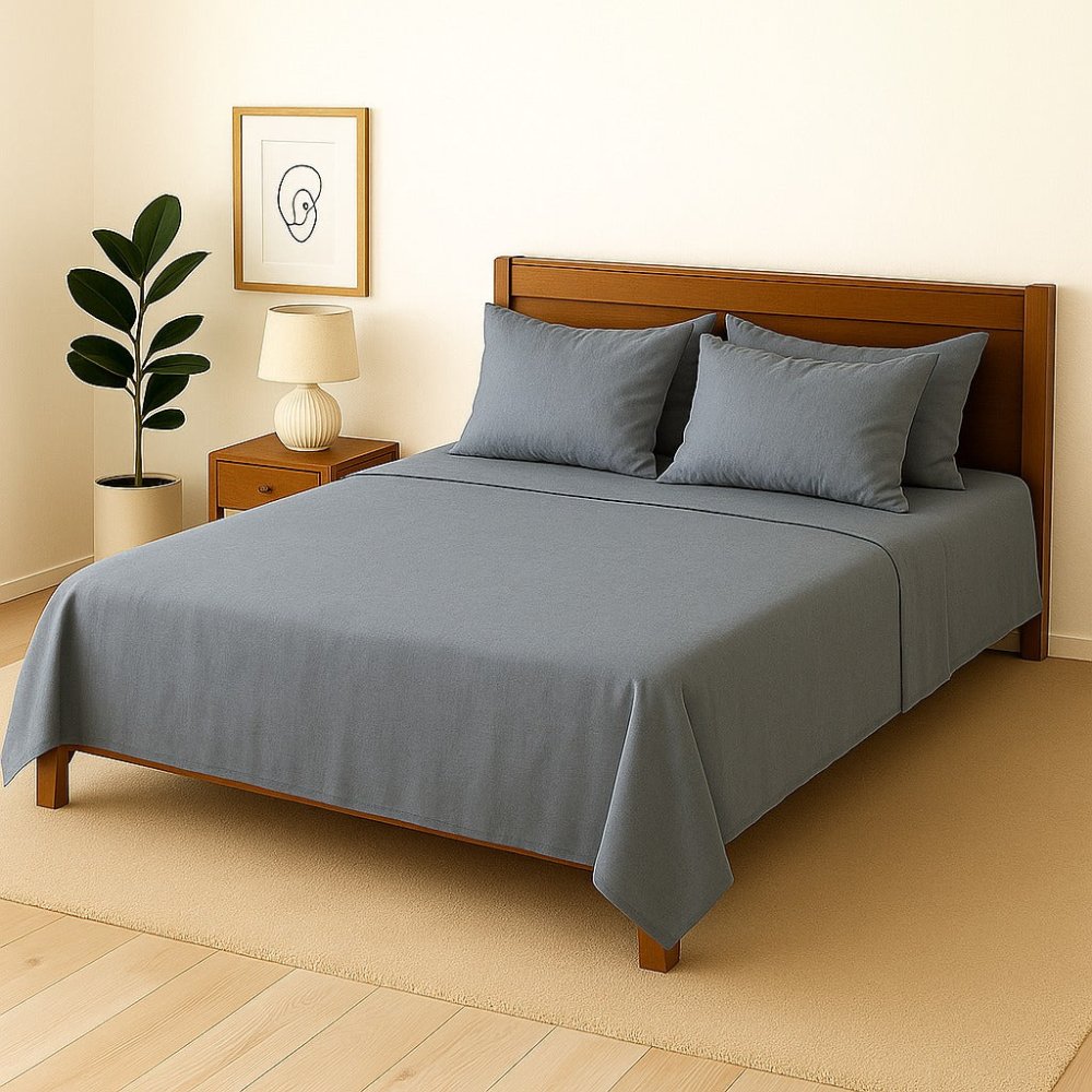 GREY PLAIN - Bedsheet With 4 Pillow Covers - Zaraish.com