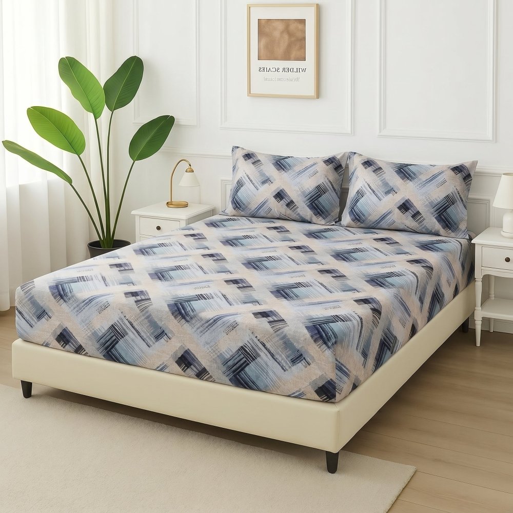 Indigo Grid - Fitted Bedsheet Set - Zaraish.com