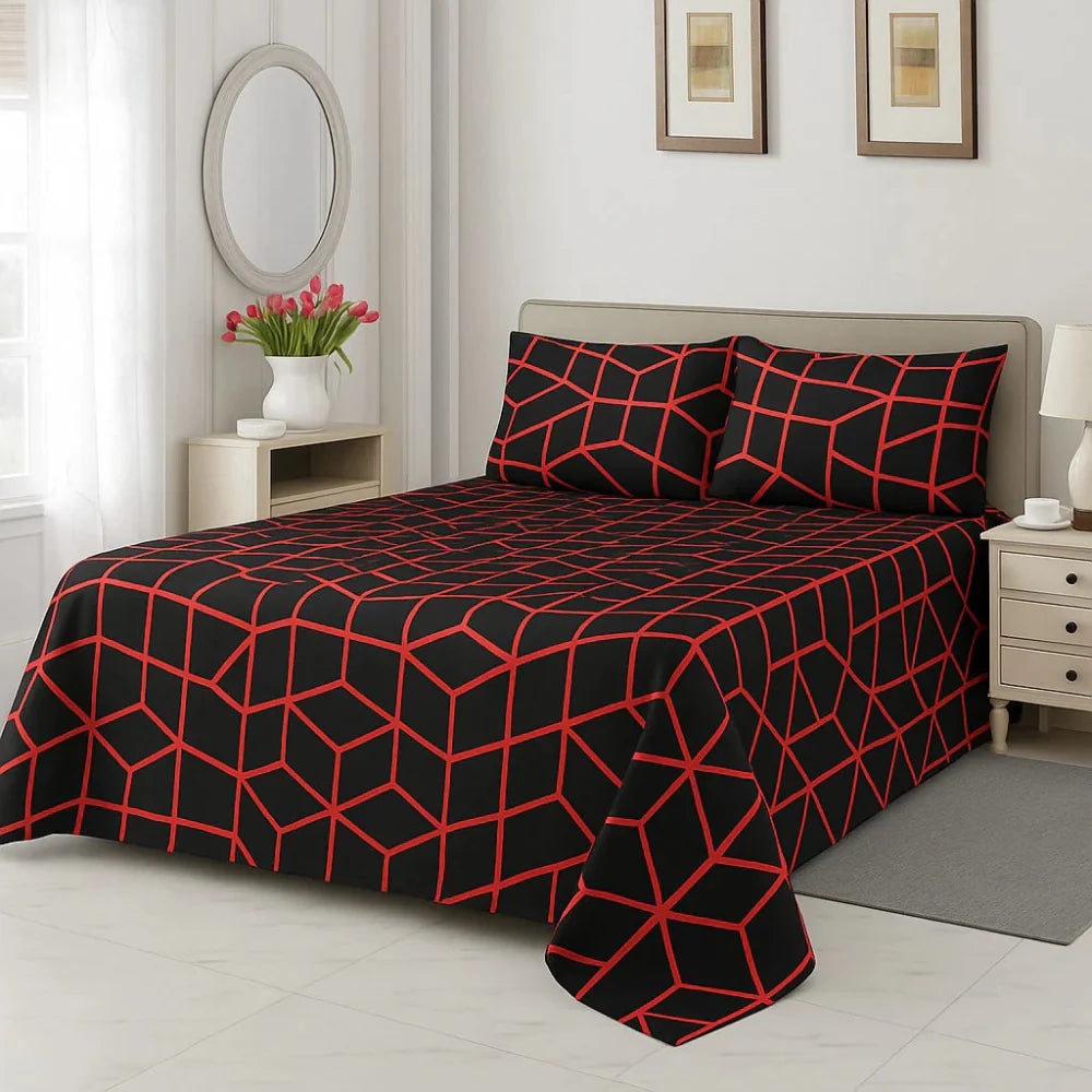 MAROON CHECK - Bedsheet Set - Zaraish.com