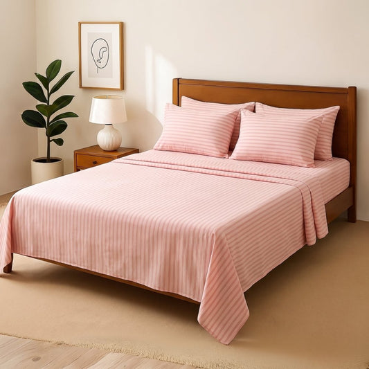 Pink Stripe - Bedsheet With 4 Pillow Covers - Zaraish.com