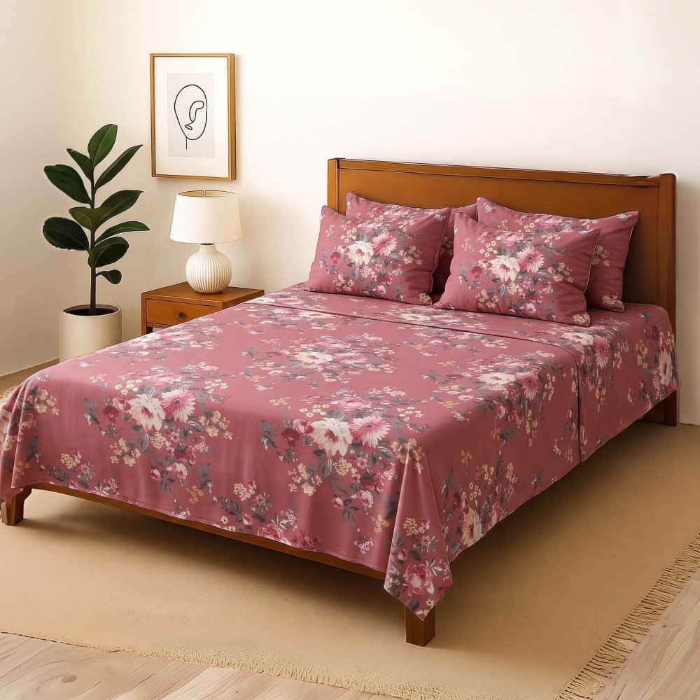 Tea Flower - Bedsheet With 4 Pillow Covers - Zaraish.com