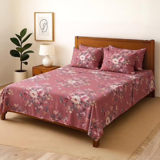 Tea Flower - Bedsheet With 4 Pillow Covers - Zaraish.com