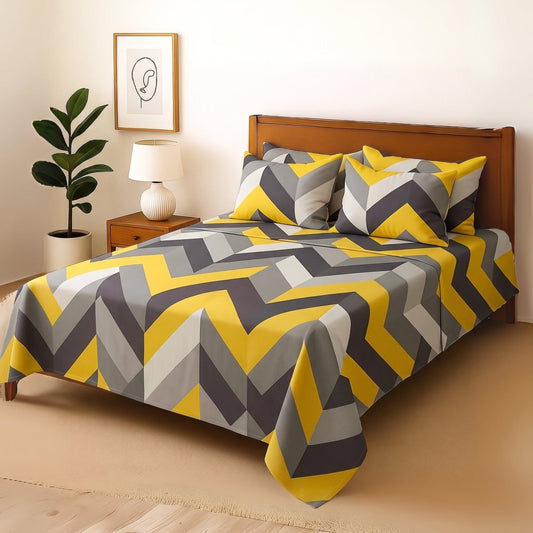 Yellow Triangle - Bedsheet With 4 Pillow Covers - Zaraish.com
