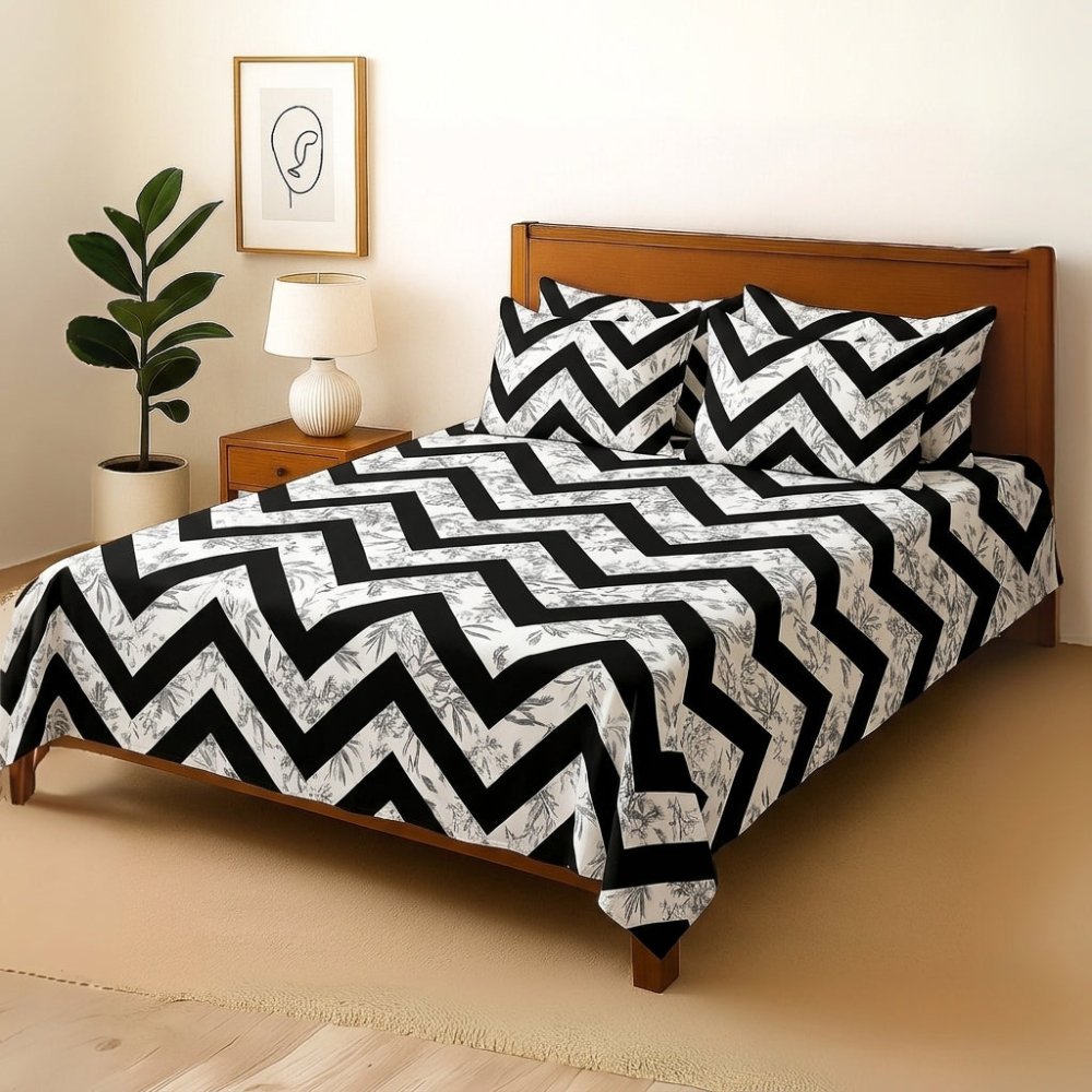 Zigzag - Bedsheet With 4 Pillow Covers - Zaraish.com